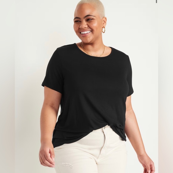 🆕 Old Navy Women’s Luxe Crew Neck Short Sleeve T-Shirt Black L 12-14 Tall Long - Picture 4 of 15